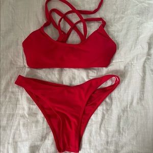 new red tie back bikini